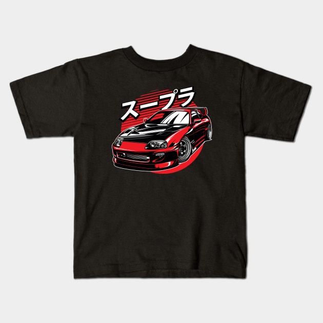 Supra 2JZ Turbo JDM Tuning Car 90s "Legends never die" Kids T-Shirt by Automotive Apparel & Accessoires